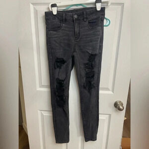 American Eagle Forever Soft Distressed High Waist Jeans Women's 6 Jegging Black